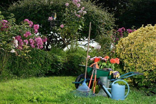 Team maintaining a public pathway while gardening