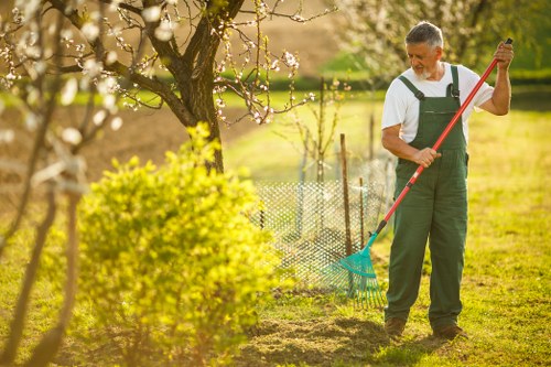 Composting and wood-chipping equipment on a residential garden site